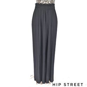 Stretch Chiffon Mini Pleat High Waist Wide Leg Evening Party Palazzo Pants M/L